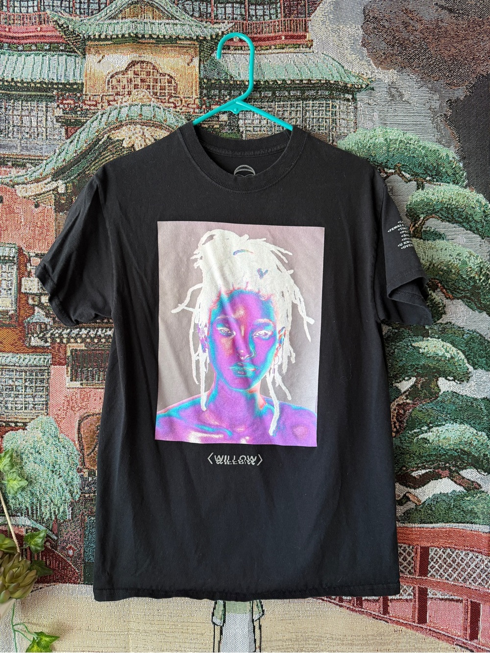 Willow Smith Black Graphic Tee with Vibrant Neon Portrait